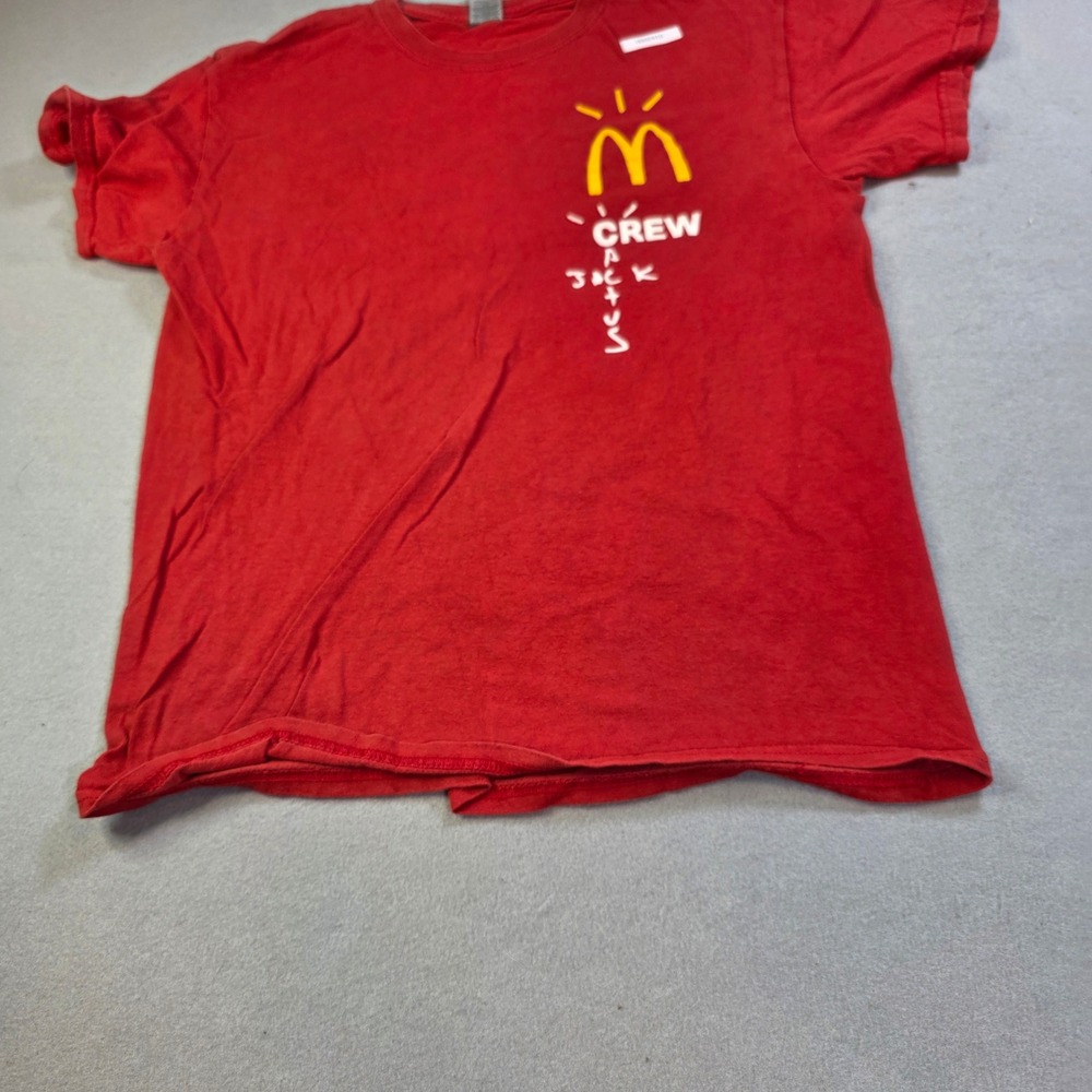 Travis Scott Cactus Jack McDonalds Crew T-Shirt Red Distressed Hem Mens Medium
